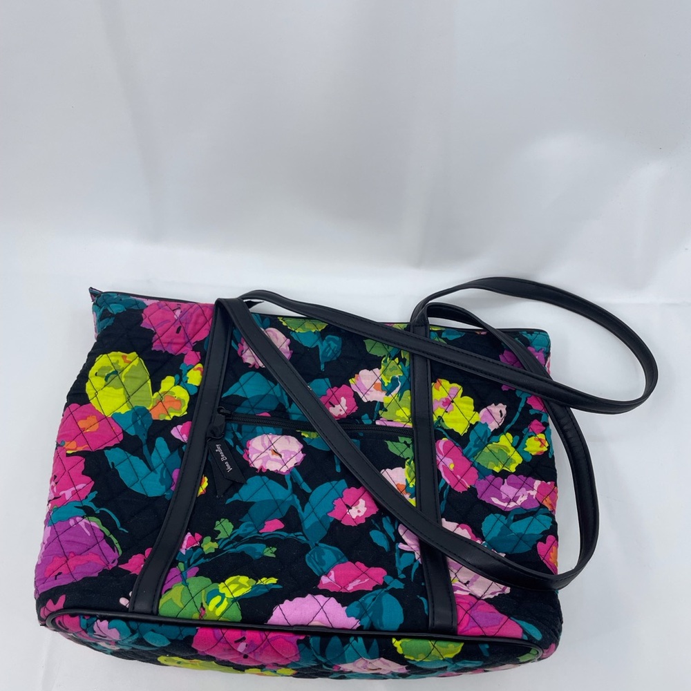 Vera Bradley Hilo Meadow Tote Purse Retired Design Black Floral Flowers Pockets